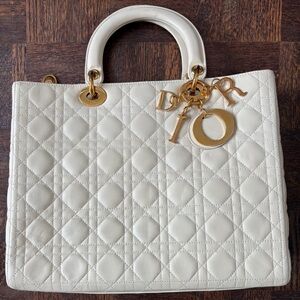 Authentic Lady Dior Large Cream and Gold